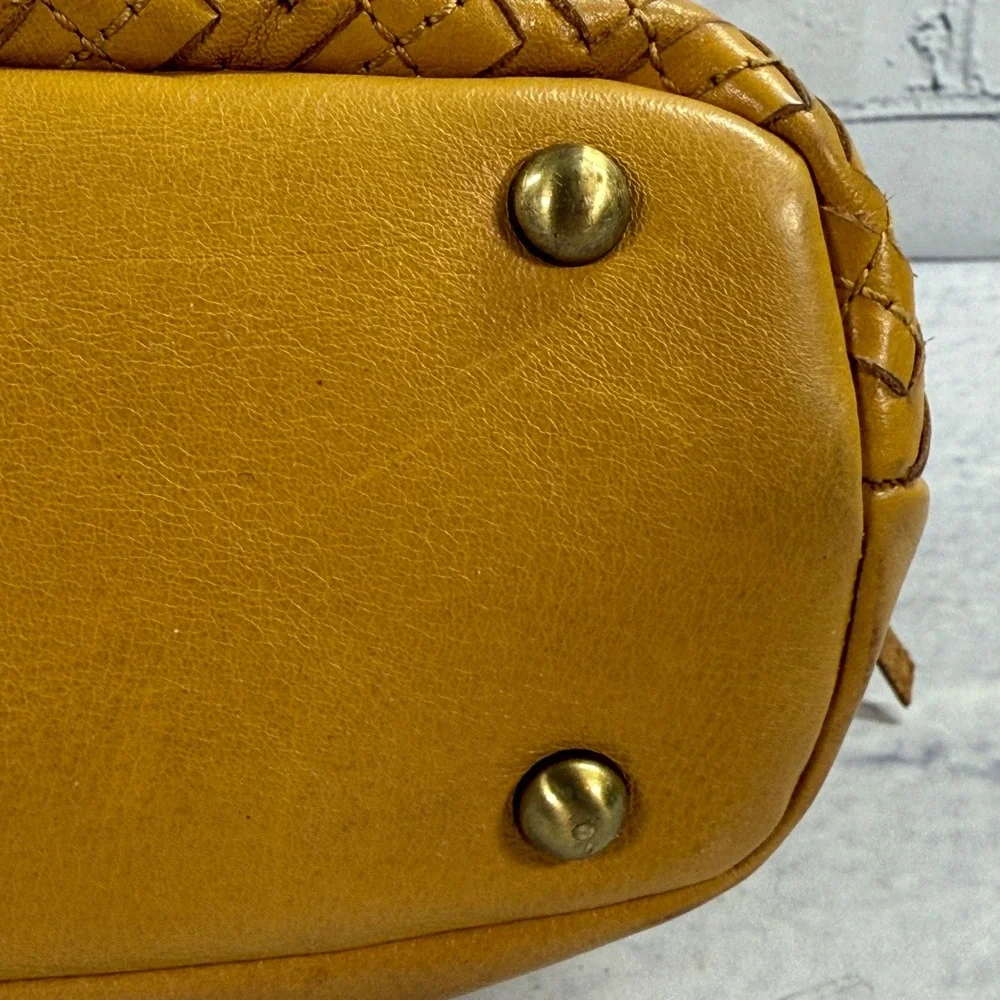 Patricia Nash Maissana Hobo Mustard Yellow Braided Stitch Leather Bag‎